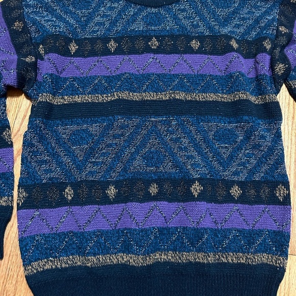 VTG Stefano Colorful Geometric Pattern Sweater Adult XL Black Purple Retro - Picture 2 of 11